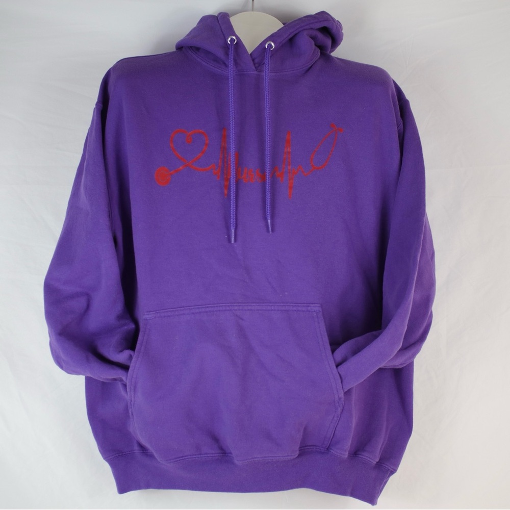 Nurse Purple Pullover Fleece Hoodie Sweater Womens Size L